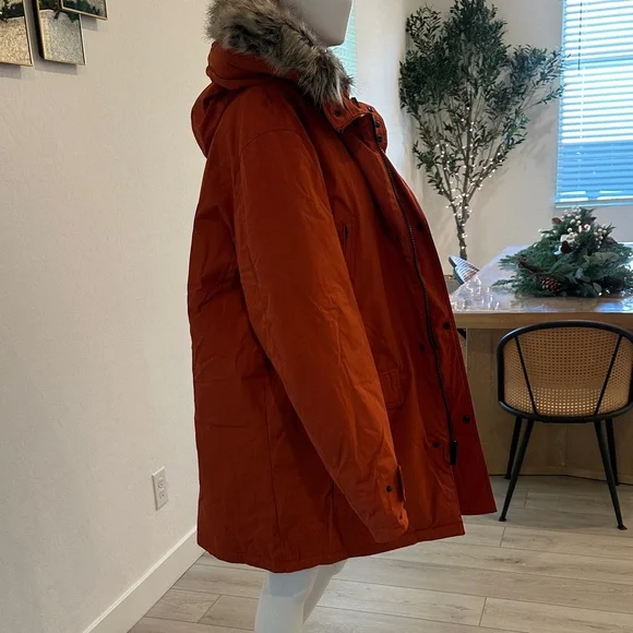 London Fog Men's Orange Puffer Jacket with Faux Fur Trim - Picture 5 of 13
